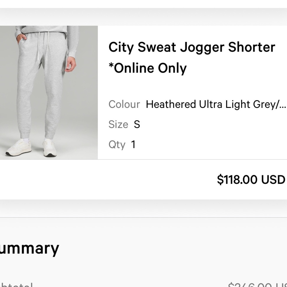 Lululemon City Swear Jogger shorter (28in inseam) sz Small